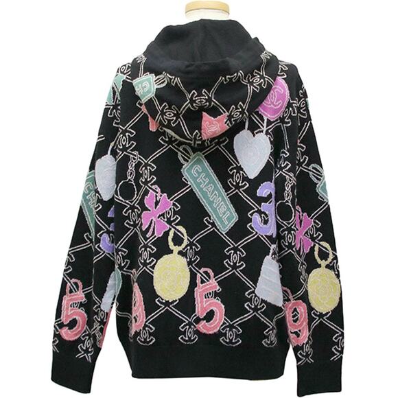 Authentic CHANEL Cashmere Zipper Zip-Up Hoodie Sweater Jacket Black Multicolor - Picture 3 of 13